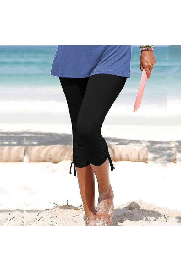 Womens Capris Plus Size with Pockets Women's Summer Casual Drawstring Solid Cropped Pants