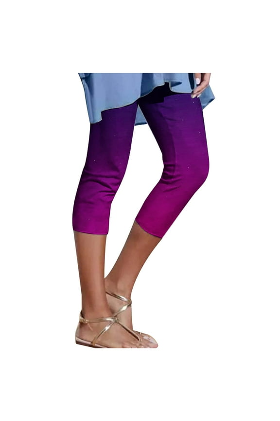 Womens Capris Plus Size with Pockets Women's Summer Casual Elastic Waist Printed Cropped Pants