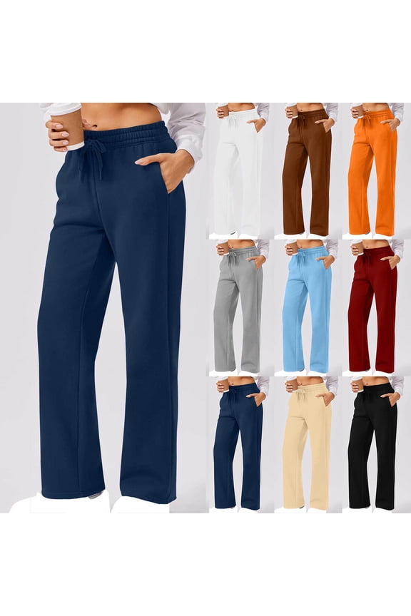 Womens High Waist Straight Sweatpant with Drawstring ,Casual Loose Pant with Pockets Navy,Womens Plus L