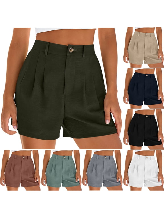 Womens Linen Blend Drawstring Pocket Shorts ,Casual Pull-On Pants Khaki,Womens Plus L