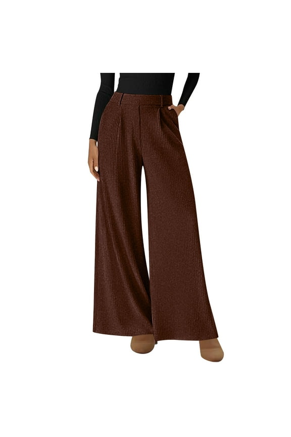 Binmer Womens Wide Leg Casual Stretch High Waist Corduroy Pant,Business Dress Trousers Brown,Womens Plus L