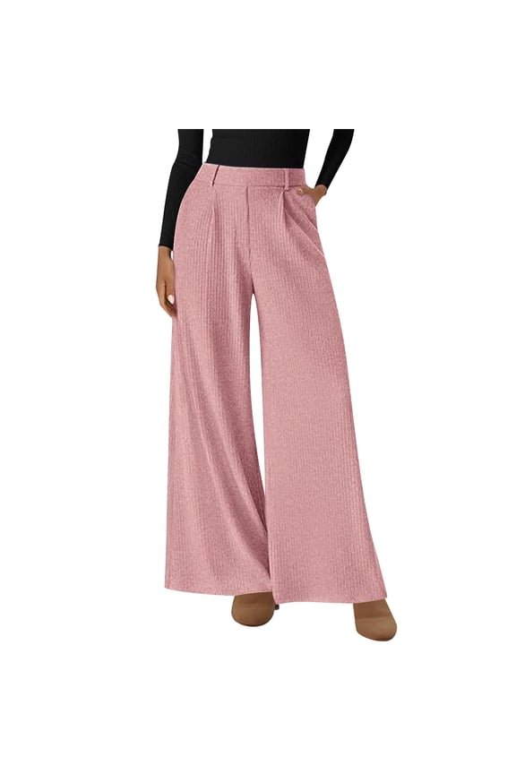 Binmer Womens Wide Leg Casual Stretch High Waist Corduroy Pant,Business Dress Trousers Hot Pink,Womens Plus L