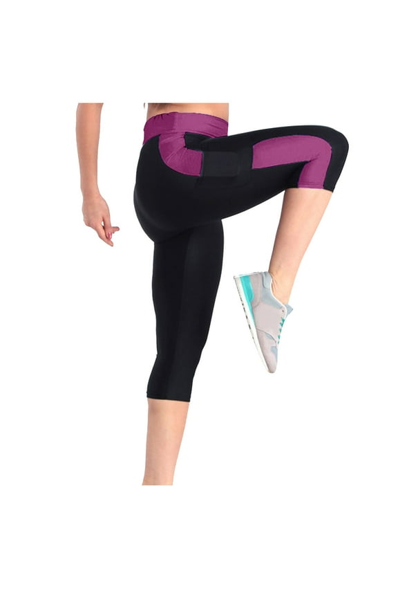 Womens Yoga Capris Plus Size Women's High Waist Yoga Workout Capris Leggings Side Pockets Pants Cropped Trousers