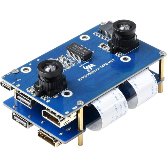 Binocular Camera Base Board + Interface Expander for Compute Module 4,Dual 8MP Camera 4K Gigabit ETH and Interfaces to Connect 40PIN GPIO HAT,M.2 Slot for SSD or Communication Module