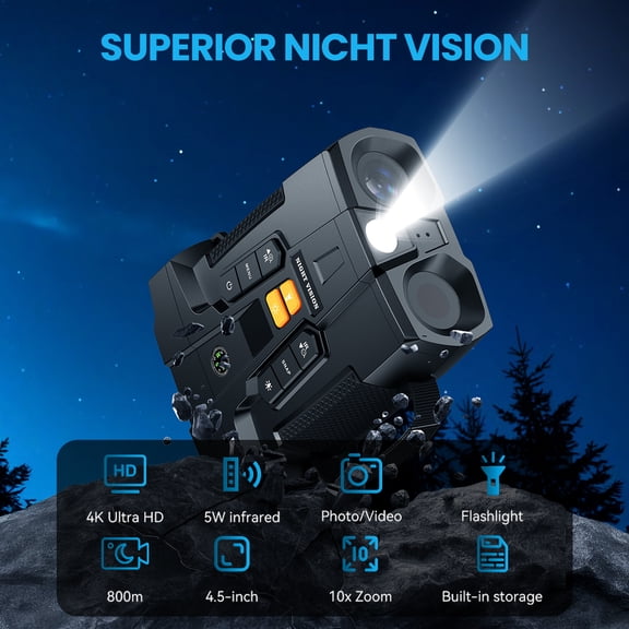 Binocular Infrared Night Vision Device, 4.5" IPS Screen, 10X Digital Zoom, USB/Battery Powered, Handheld for Outdoor Observation, Hiking, Camping