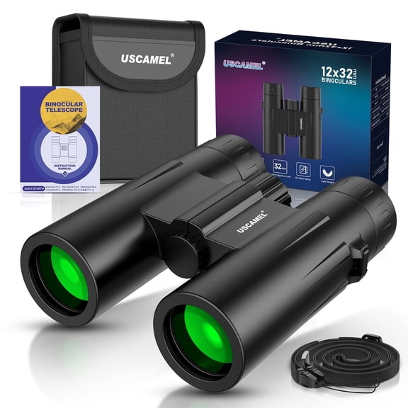 HUTACT Binoculars for Adults Kids, 12x32 Binoculars BAK4 FMC Compact Binoculars Waterproof Portable for Sport Game Watching, Bird Watching, Hunting