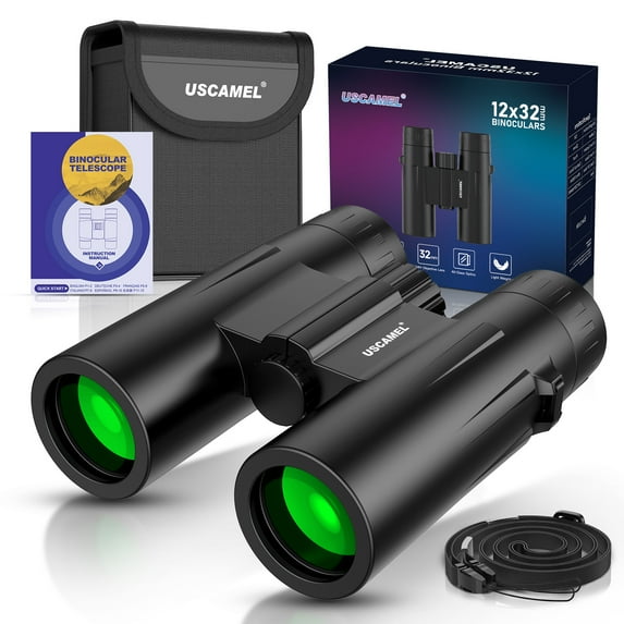 Binoculars for Adults Kids, 12x32 Binoculars BAK4 FMC Compact Binoculars Waterproof Portable for Sport Game Watching, Bird Watching, Hunting