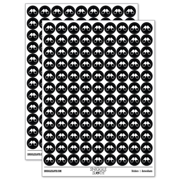 Binoculars Bird Watching 200+ Round Stickers - Black - Matte Finish - 0.50" Size