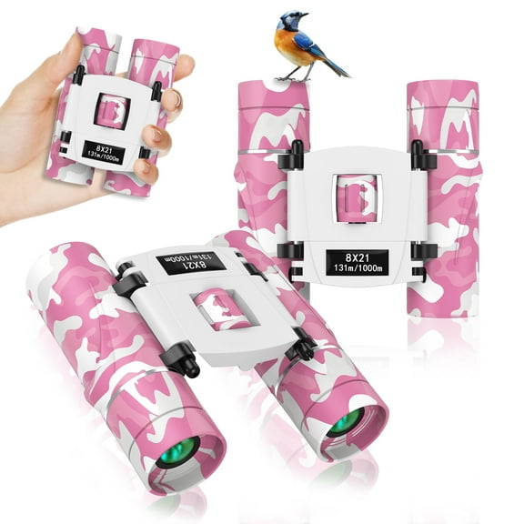 BNISE Binoculars for Adult and Kids, 8x21 Compact Binoculars for Bird Watching and Hunting Hiking Waterproof/Fogproof/Shockproof Binoculars,Pink