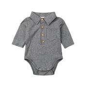 Binpure Baby Boy Fashion Jumpsuit T Shirt Button Style Monochrome Pocket Romper