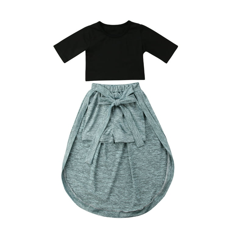 Binpure Little Girls 2PCS Outfit Set, Solid Color Crop Top, Long Back Short  Pants