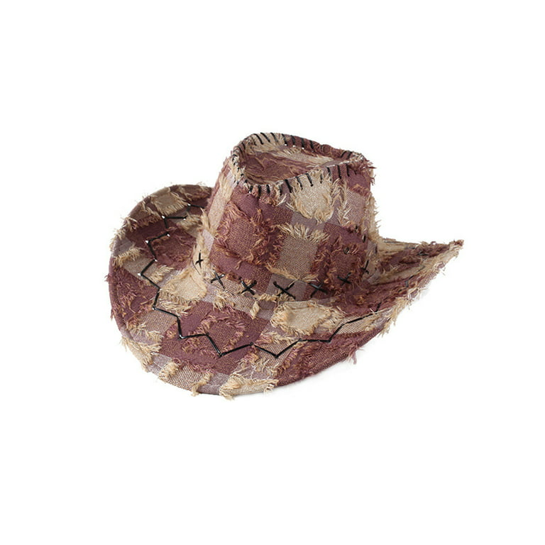 Binpure Western Cowboy Hat Classic Plaid Outdoor Wide Brim Hat for