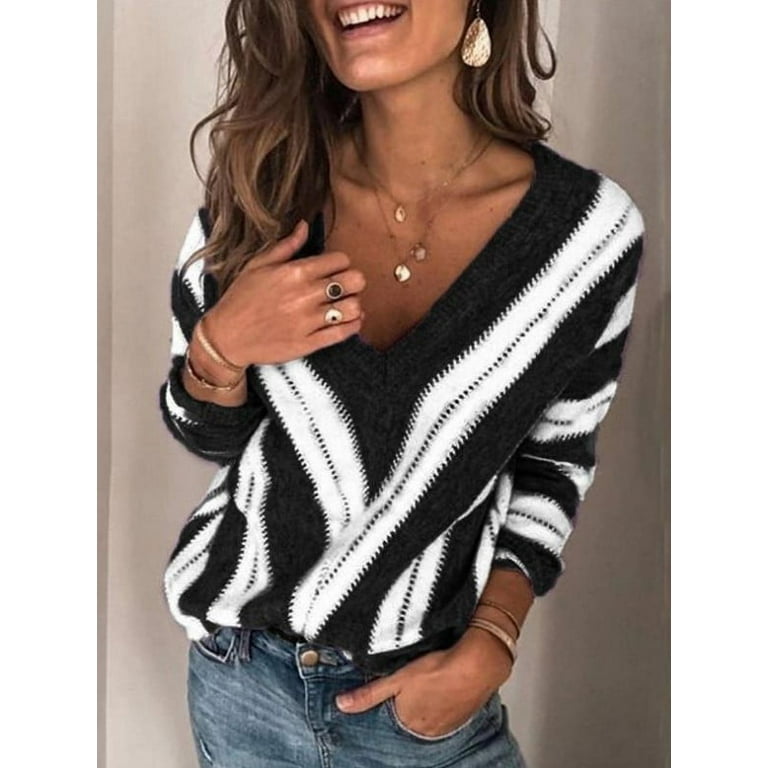 Shirts for Women Trendy Autumn Sexy Striped Long Sleeve Loose Top