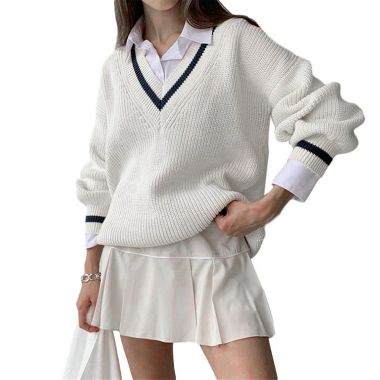 Loose V-Neck Colorblock Sweater Loose V-Neck Colorblock Sweater