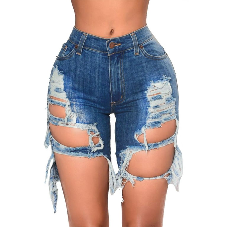 Women's high waist ripped hole washed 2025 distressed denim shorts jeans