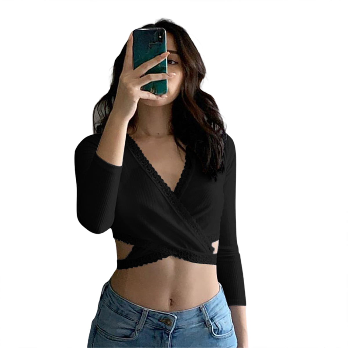 Women Sexy Crop Top See Through T-shirt Short Sleeve Buttons Bodycon  Pullover Tee Shirts