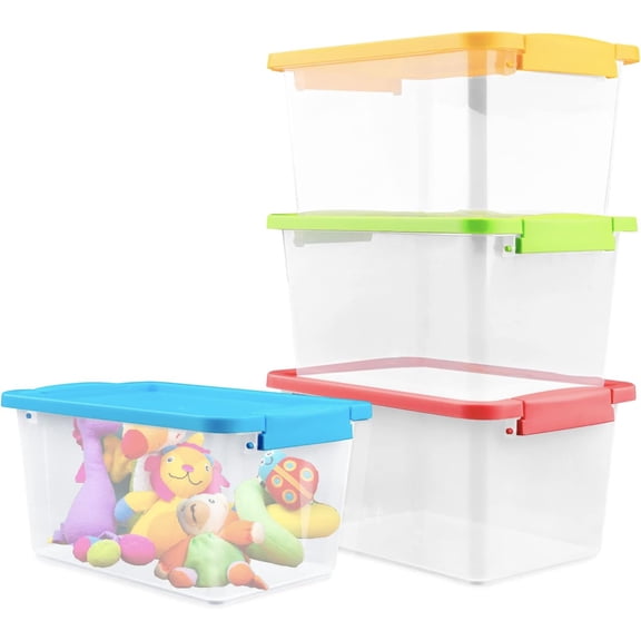 Bins,4 Pack Small Stackable Plastic Cubby Containers with Lids 5 QT Storage Cubbies Plastic Storage Containers for Classroom Book Bin Toy Organizers for Classroom Organizers (Mixed Color)