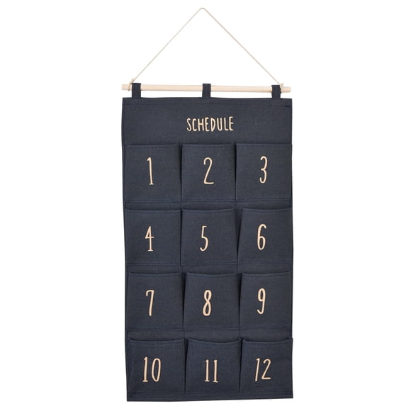 Bins & Things Hanging Organizer - 2x28x15-Inch Wall Fabric Hanging Organizer with 12 Compartments - Aesthetic Organizer Hang Over The Door - Closet Hanging Storage Pockets and Pouch Canvas Bag