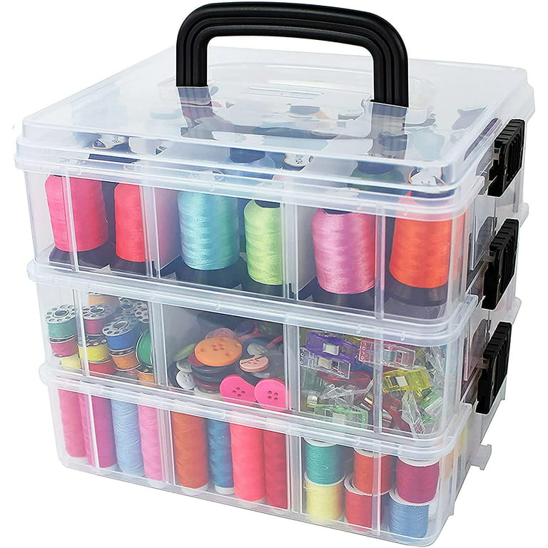 Bins & Things Stackable Craft Storage Container with 18 Adjustable  Compartments - Clear Plastic Small Organizer Box for Beads, Art Supplies,  Sewing 