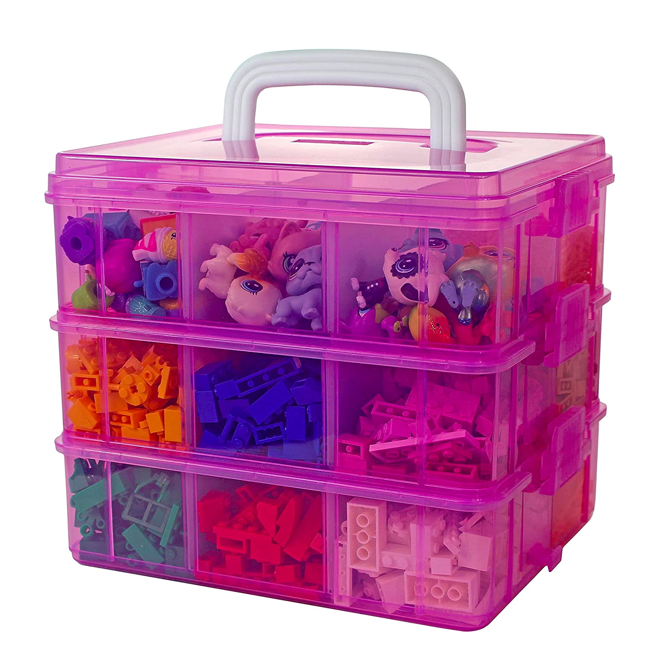 Bins & Things (Pink) - Toy Storage Organiser and Display Case Compatible  with LOL Dolls, Shopkins and LPS Figures - Portable Adjustable Box  w/Carrying Handle : : Home
