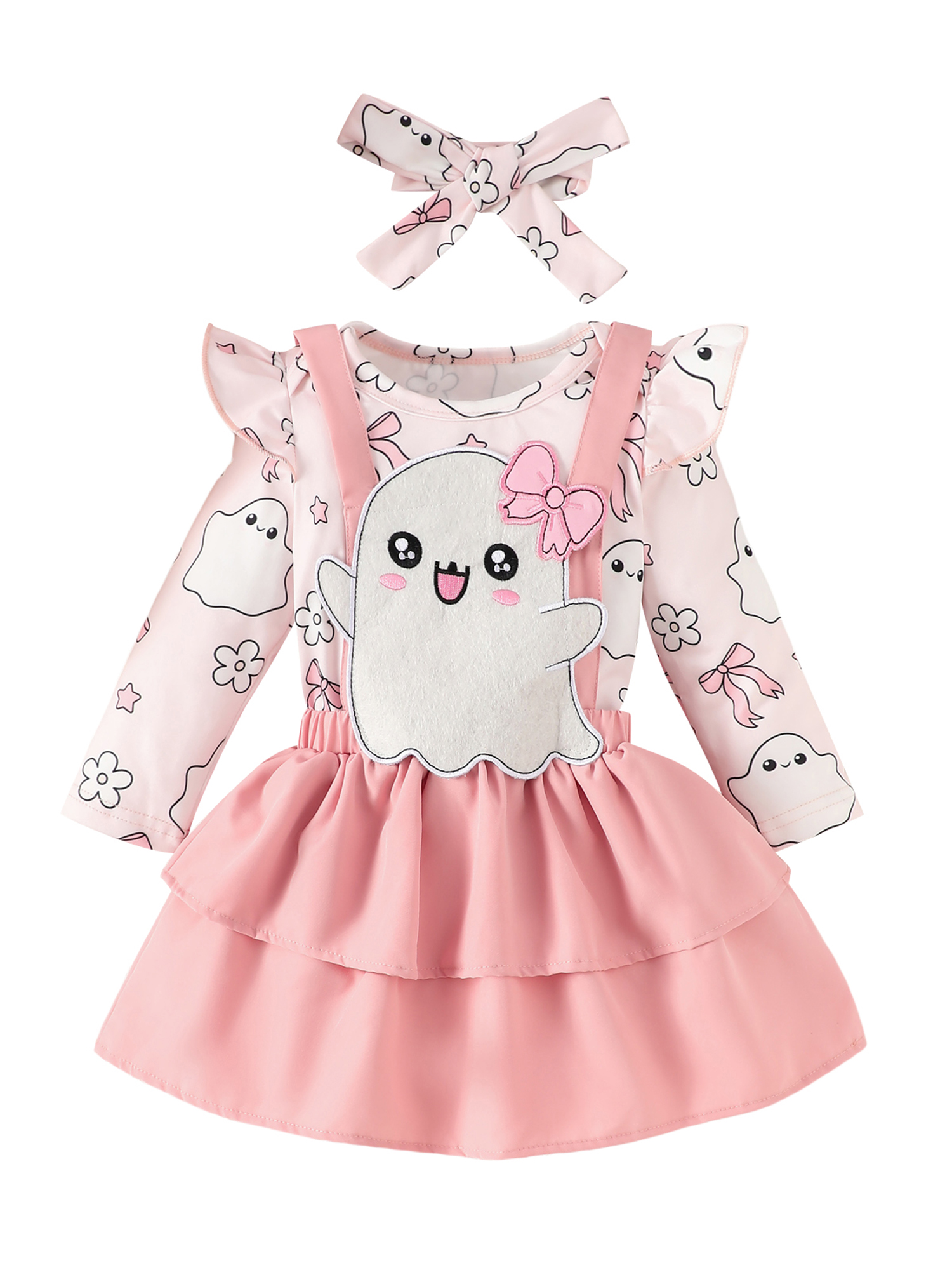 Binshrliy 3Pcs Baby Girls Christmas Outfit Overalls Dress Set Newborn