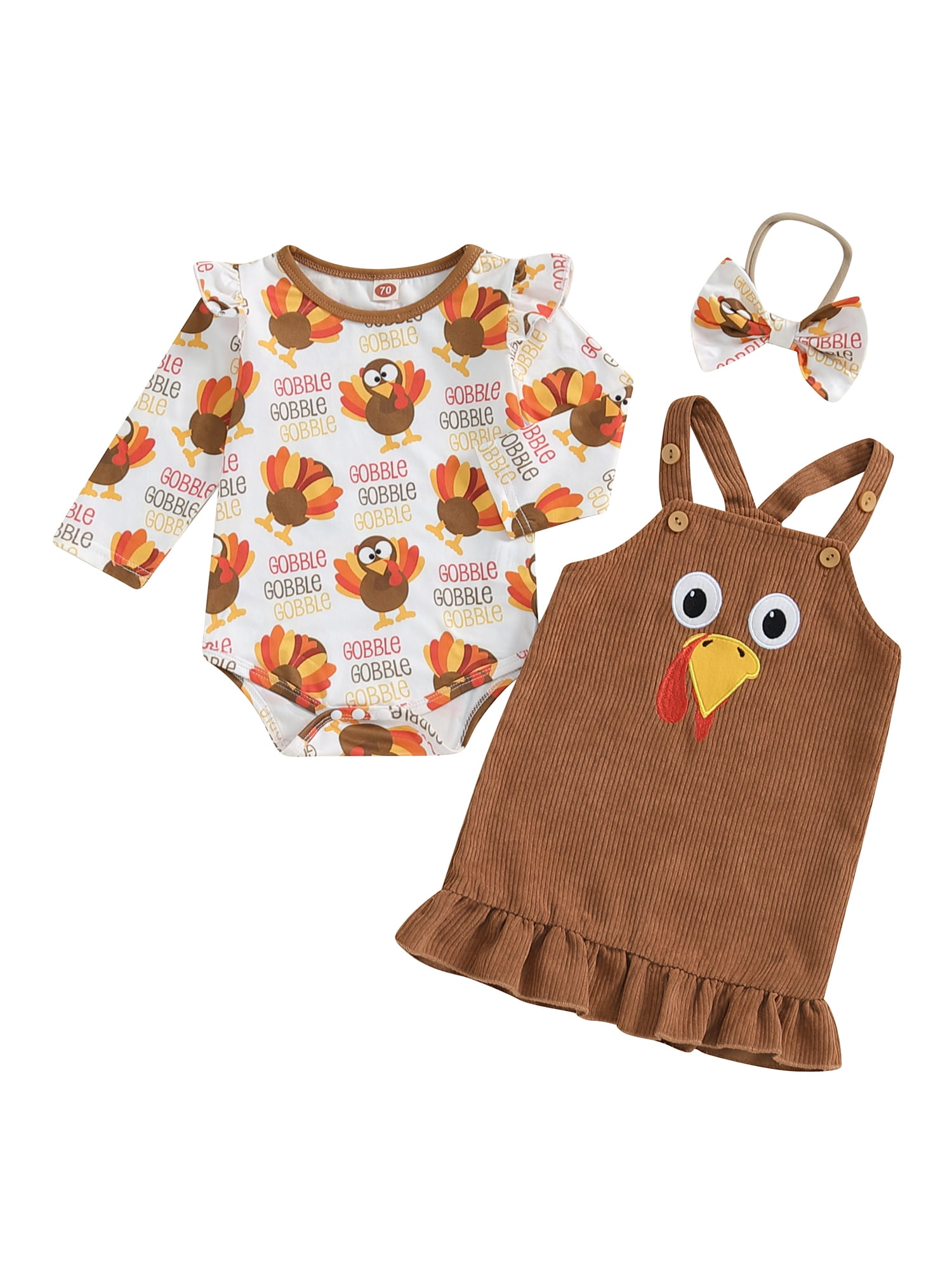 Baby Girl Thanksgiving Outfit - Lace Turkey Romper Skirt + Headband, 0-18 Months, 95% Cotton 2 thumbnail image
