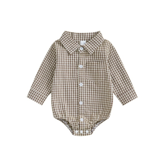 Binshrliy Newborn Baby Boys Fall Rompers Shirts Long Sleeve Plaid Bodysuits 3M 6M 12M 18M Infant One Piece Jumpsuit