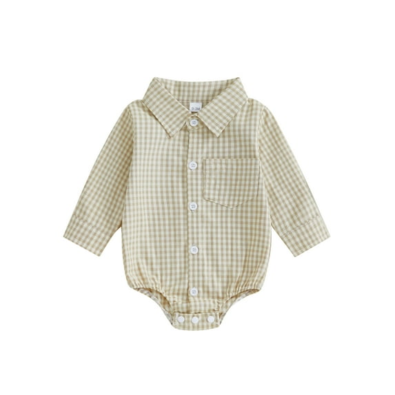 Binshrliy Newborn Baby Boys Fall Rompers Shirts Long Sleeve Plaid Bodysuits 3M 6M 12M 18M Infant One Piece Jumpsuit