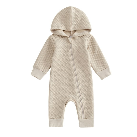 Binshrliy Newborn Baby Boys Girls Fall Clothes Quilted One-pieces Long Sleeve Hooded Jumpsuit 3M 6M 9M 12M Infant Zip Up Romper Casual Clothing