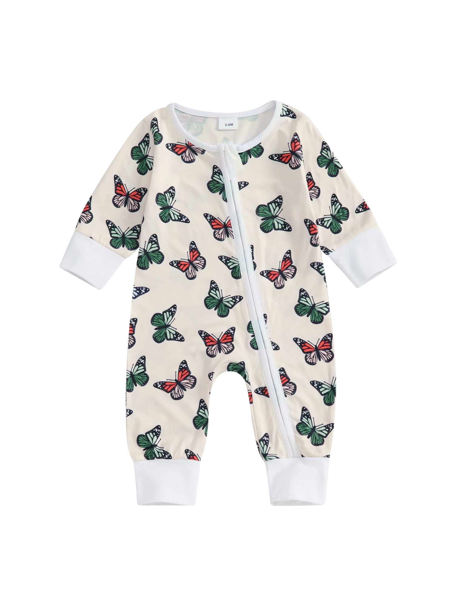 Butterfly Printed Summer Romper For Newborn Baby Girl In Green Color
