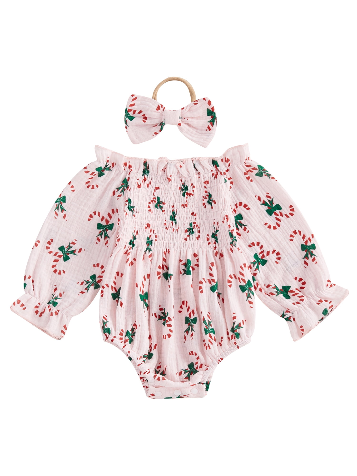 Binshrliy Newborn Baby Girl Christmas Rompers Long Sleeve Print ...