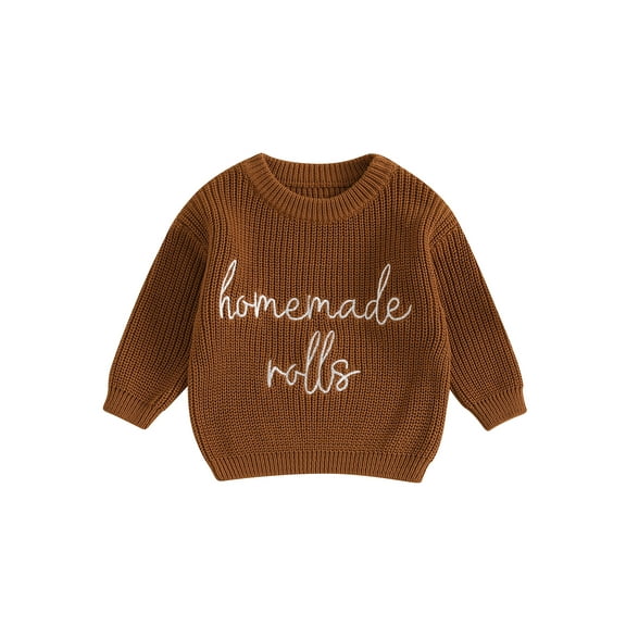 Binshrliy Toddler Baby Girl Boy Thanksgiving Sweater Long Sleeve Letter Embroidery Pullover 3M 6M 9M 12M 18M 24M 3T 4T 5T Kids Warm Jumpers Tops Fall Loose Knitwear