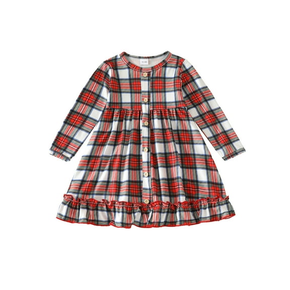 Binshrliy Toddler Baby Girl Fall Dress Plaid  Long Sleeve A-line Princess Dresses 6M 12M 18M 24M 3T 4T 5T Kids Casual Ruffle Sundress