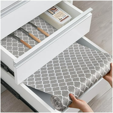 Binsuca Drawer and Shelf Liner, Non-Slip Kitchen Cabinet Liners Non-Adhesive Thick Strong Grip Waterproof Washable Mats Protect Dresser Shelves Cupboard Bathroom Cabinets, Gray, 18 in X 10 FT