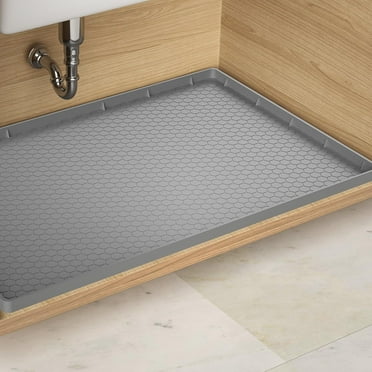Aertyole Under Sink Mat, 28" x 22" Waterproof Kitchen Cabinet Mat, Flexible Silicone Under Sink Liner, Kitchen Bathroom Cabinet Mat and Protector for Drips Leaks Spills (Gray)