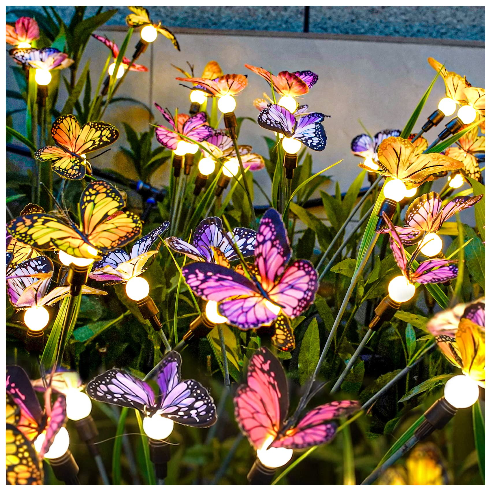 Binsuca Solar Garden Lights, Newest Swaying Butterfly Light, Swaying in The Wind, Solar Outdoor Lights, Yard Patio Pathway Decoration, High Flexibility Iron Wire & Realistic Butterflies(4 Pack)