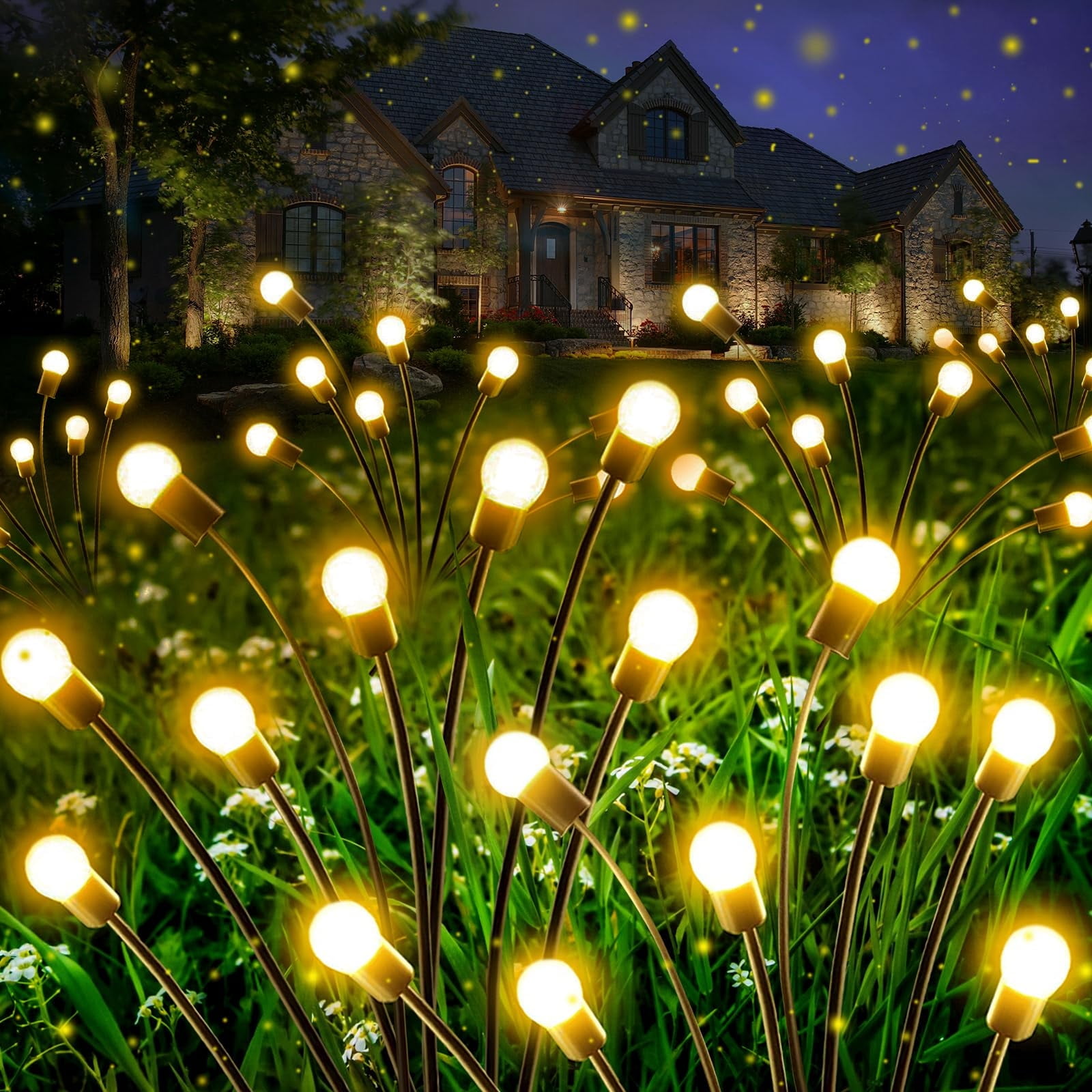 Aertyole Solar Garden Lights Outdoor, 8 Pack 64 LED Firefly Solar Lights for Outside, Waterproof Outdoor Solar Powered Lights for Backyard Garden Patio Decor Party Decorations (Warm White)