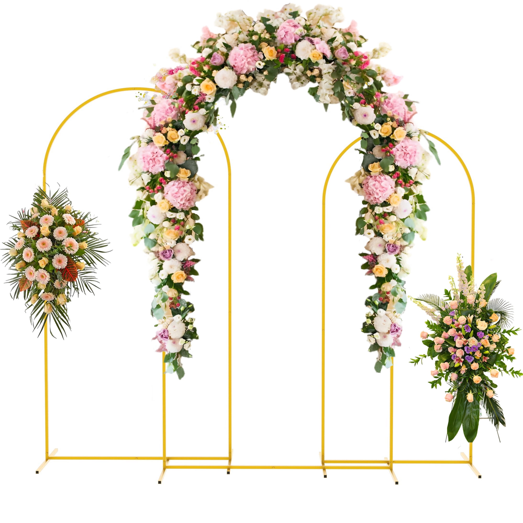 Binsuca Wedding Arch Backdrop Stand 7.2FT, 6.6FT, 6FT Set of 3 Gold Metal Arch Backdrop Stand for Wedding Ceremony Baby Shower Birthday Party Garden Floral Balloon Arch Decoration