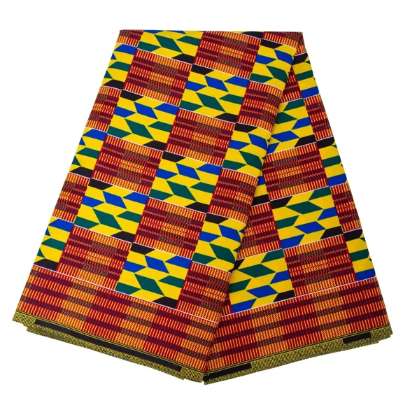 BintaRealWax 6 Yards African Fabric Polyester Orange Yellow Print Fabric for Sewing Dress