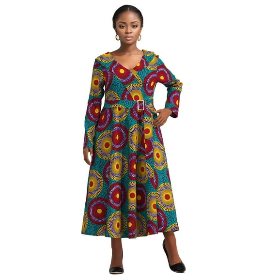 BintaRealWax Africa Dress for Women African Wax Print Dresses Dashiki Plus Size Africa Style Clothing for Women Dress WY10891