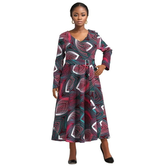 BintaRealWax Africa Dress for Women African Wax Print Dresses Dashiki Plus Size Africa Style Clothing for Women Dress WY10891