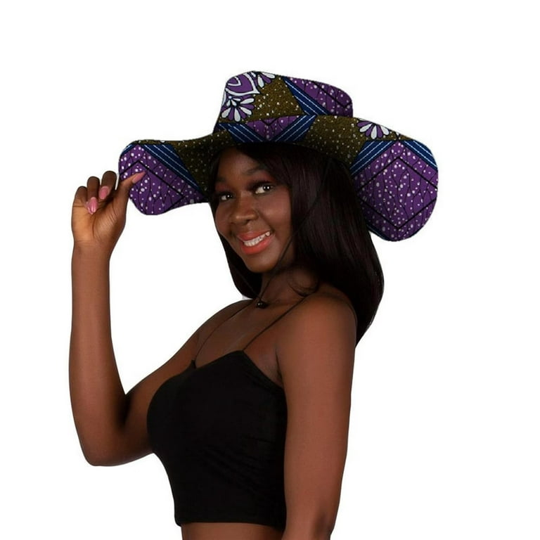 Bintarealwax African Ankara Summer Sun Hat Women's Bucket Hats Cotton Colorful Reversible Foldable Wide Brim Hat Fabric Beach Church Party Sun