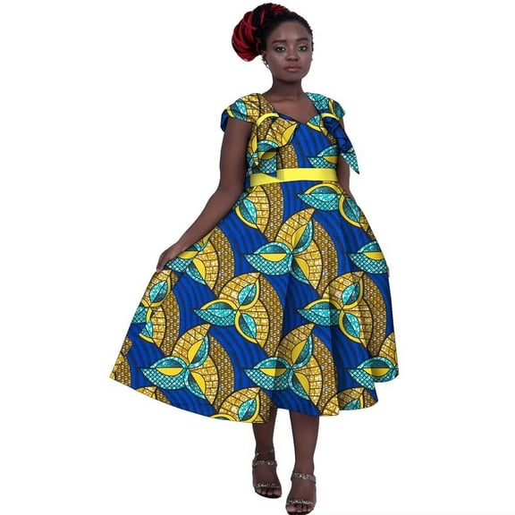 BintaRealWax African Clothing for Woman Strapless with Tail Pleated Blouse Top and Cover Knee Skirt Suits Print Lady Party Dress Medium WY5656