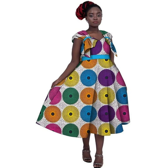BintaRealWax African Clothing for Woman Strapless with Tail Pleated Blouse Top and Cover Knee Skirt Suits Print Lady Party Dress Medium WY5656