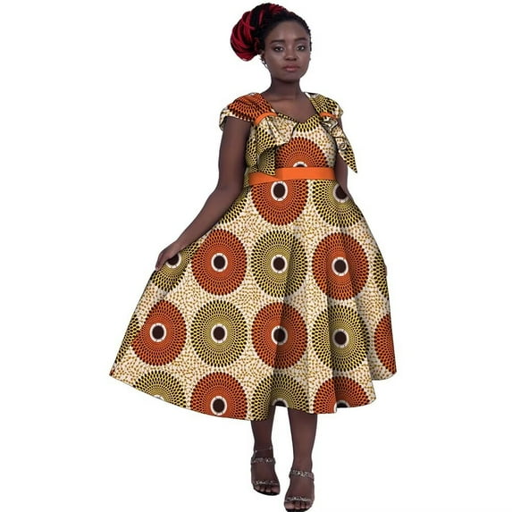 BintaRealWax African Clothing for Woman Strapless with Tail Pleated Blouse Top and Cover Knee Skirt Suits Print Lady Party Dress Medium WY5656