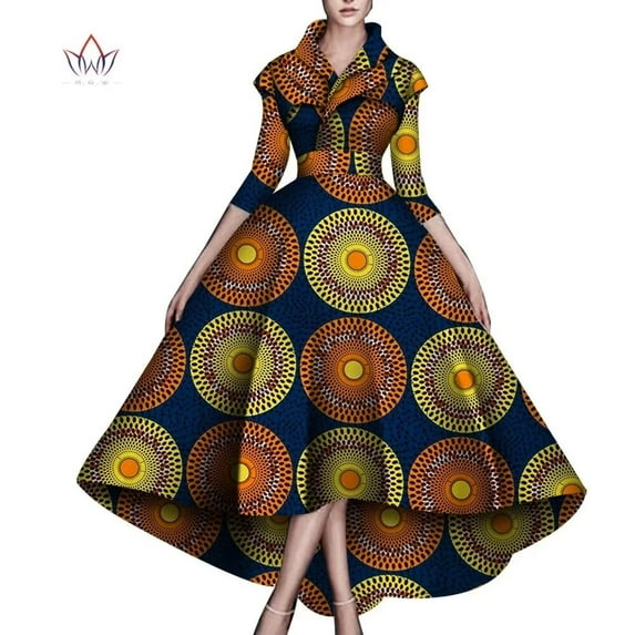 BintaRealWax African Dresses for Women A-line Floor-Length Dress Traditional Ankara Kente Print Evening Dress WY5951