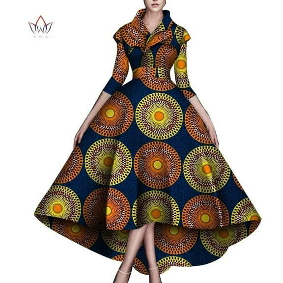 BintaRealWax African Dresses for Women A-line Floor-Length Dress Traditional Ankara Kente Print Evening Dress WY5951