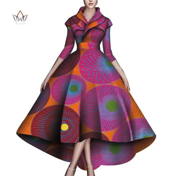 BintaRealWax African Dresses for Women A-line Floor-Length Dress Traditional Ankara Kente Print Evening Dress WY5951