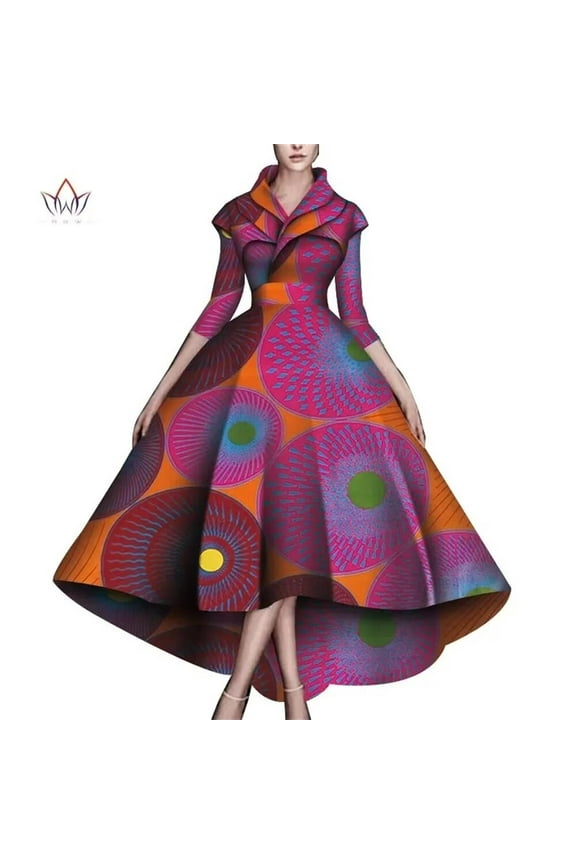 African Dresses for Women A-line Floor-Length Dress Traditional Ankara Kente Print Evening Dress WY5951