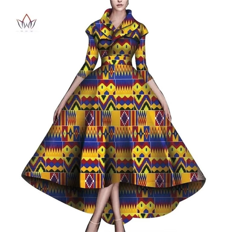 BintaRealWax African Dresses for Women A-line Floor-Length Dress  Traditional Ankara Kente Print Evening Dress WY5951 - Walmart.com
